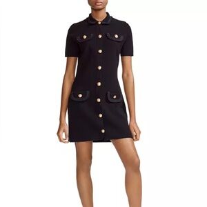 Maje Black Mini Dress with Gold Buttons
